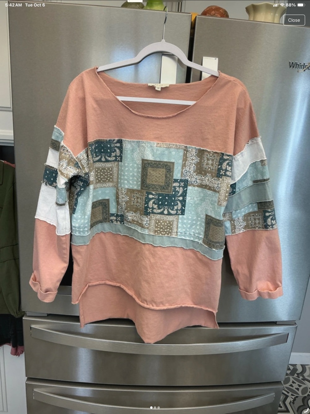 Oli & Hali Dusty Peach Patchwork Boho Tunic Top